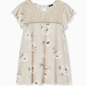 Torrid 1X Tan Floral Lace Yoke Tie-Back